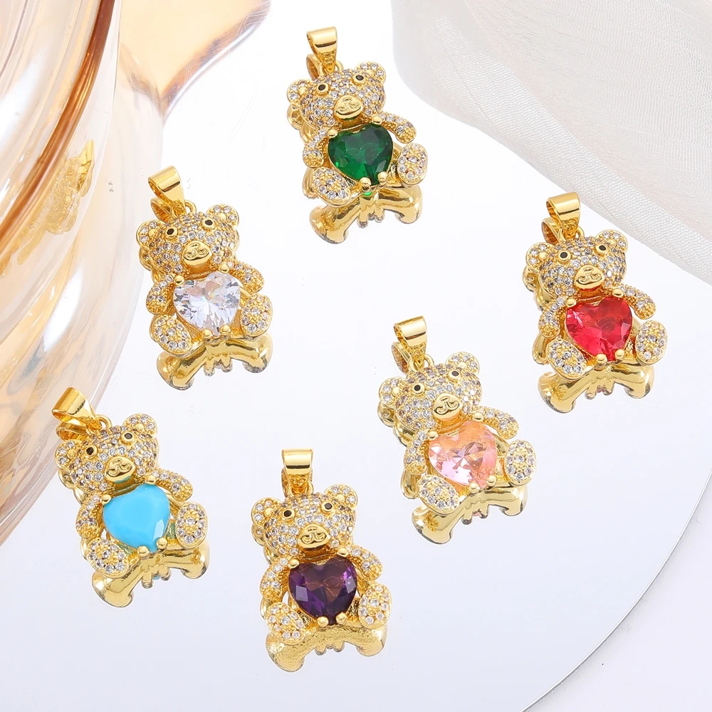 Juya handgemachte Luxus Geschenk Schmuck machen Dekoration Anhänger DIY 18 Karat echt vergoldet cz gepflasterte Tiere niedlichen Bären Charms Lieferungen – Detail 2