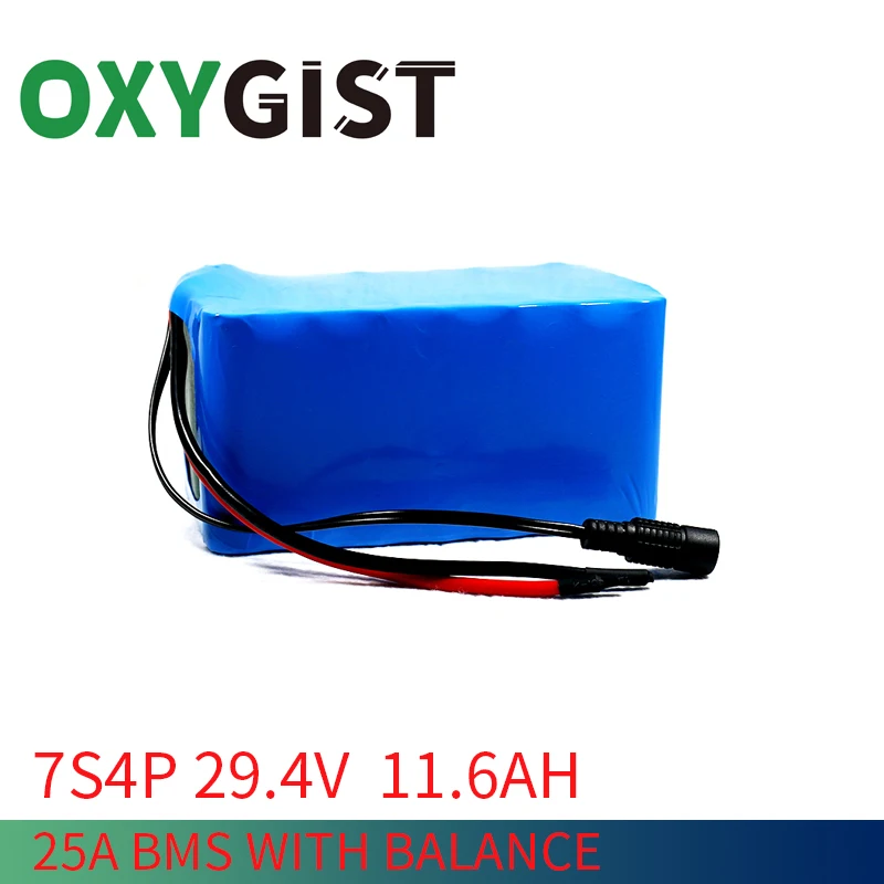 

OXYGIST 24V 29.4V 7S4P 11.6Ah 18650 lithium Battery Pack For High power and capacity Ebike motor scooter Motorcycle Built-in