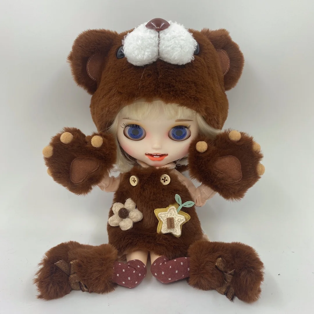 DBS 1/6 BJD DollS Accessoriess Brown Bear Claw With Hat Shoes Suit Ob24 Anime Girl