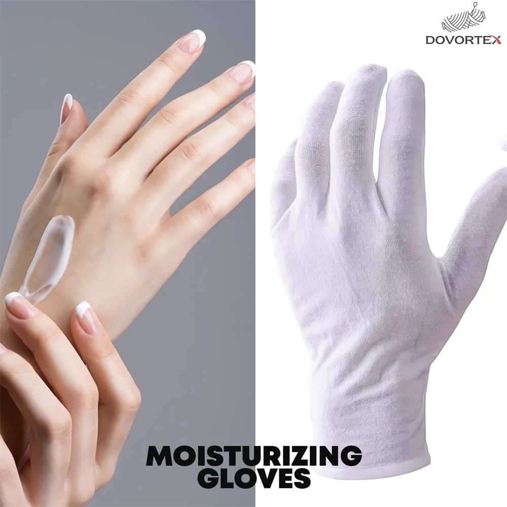 24 Pcs White Cotton Gloves, Protective Gloves for Dry Hands, Moisturizing Gloves, Inspection Machine Washable