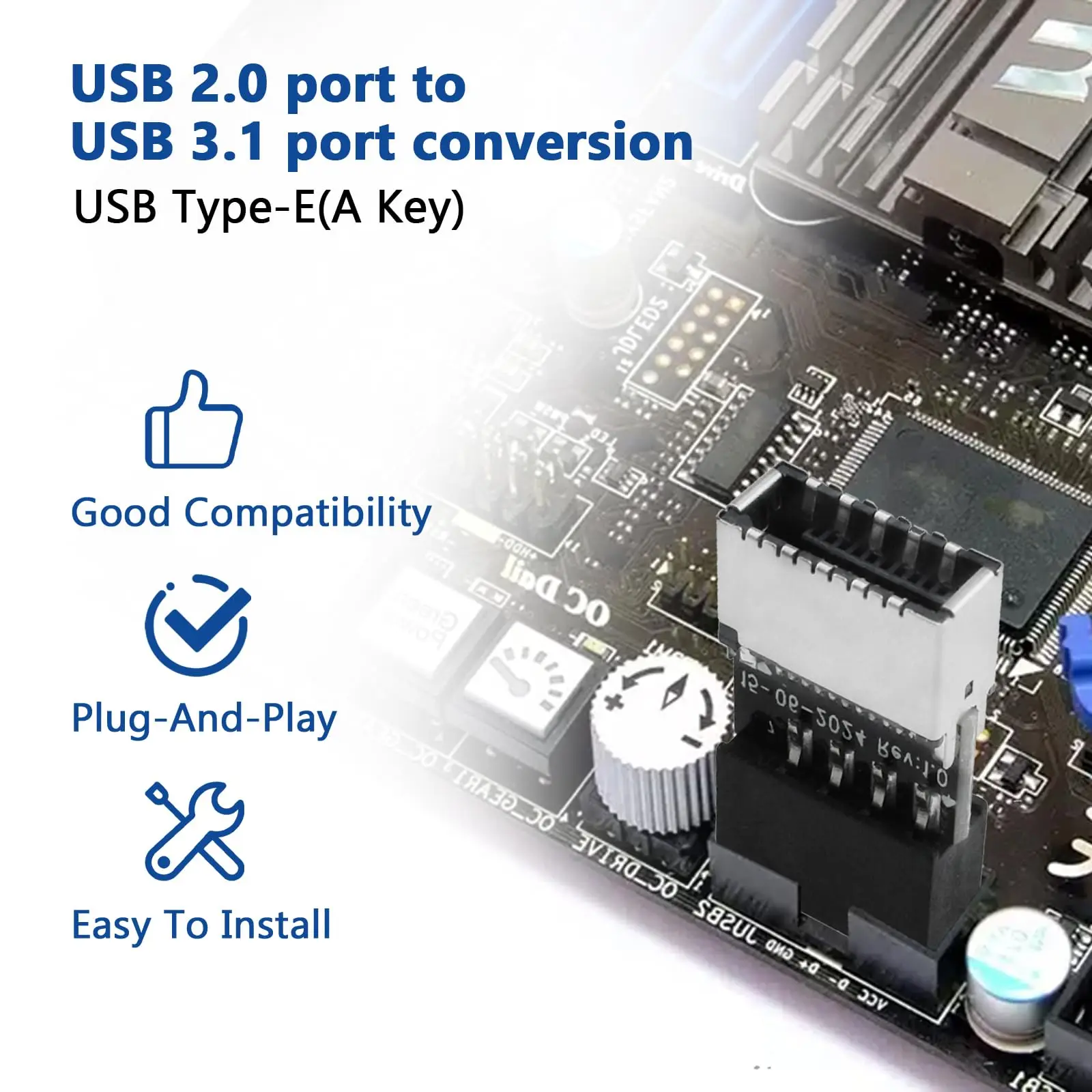 1개 USB 2.0 - USB 3.2 Gen 1 헤더 어댑터 (메인보드용, E 타입 키-A 암형 전면 패널 소켓 - 9핀 헤더 내부 연결)