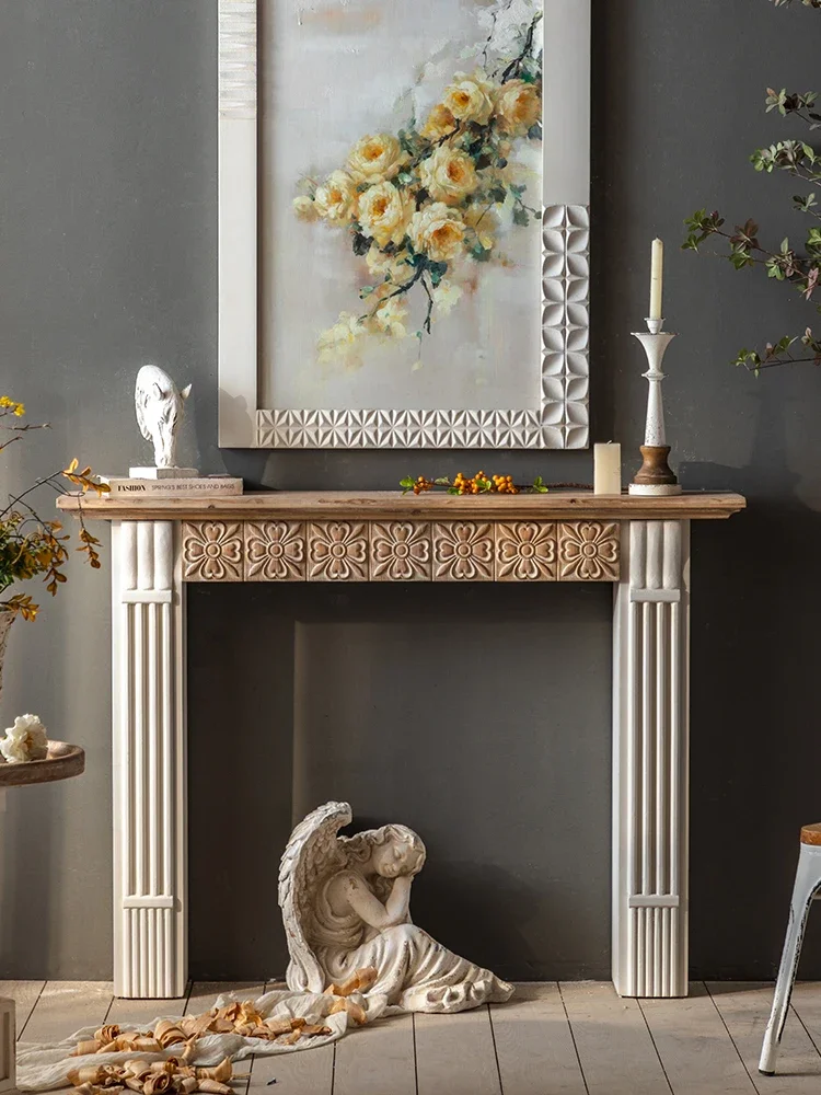 

Vintage simulation fireplace decoration coffee shop wedding shooting props, solid wood carving, household entrance platform