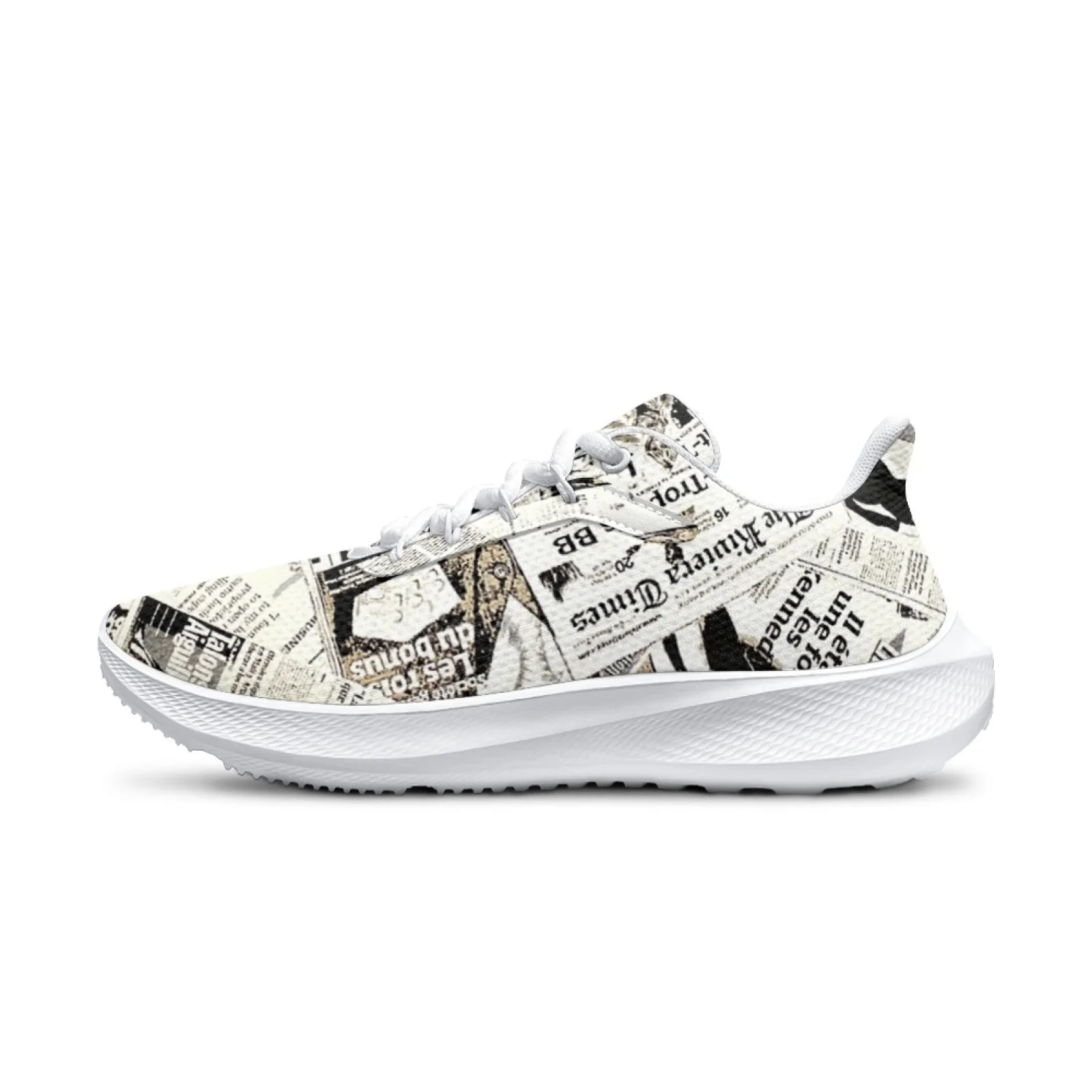 New Running Shoes For Women Men Old Newspaper Print Comfortable And Breathable Fitness Sneakers White Girls Tennis Shoes Fashion