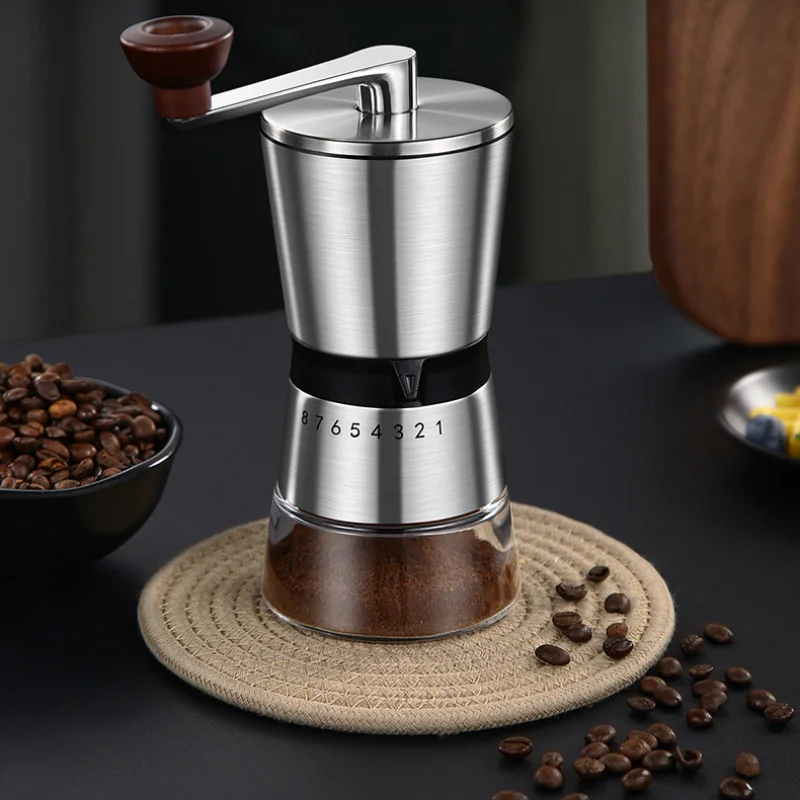 

Portable Wood Grain Coffee Bean Grinder Stainless Steel Crank Manual Manual Handmade Coffee Grinder Mill Kitchen Tool Grinders