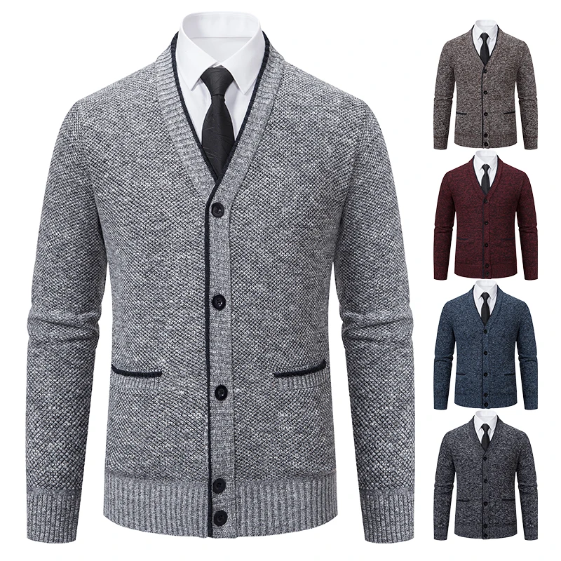 Men's Sweater Coat Knitted Jacket Cashmere Cardigan Button Up Autumn Winter Fleece V-neck Cold Knitwear Smart Casual Jackets