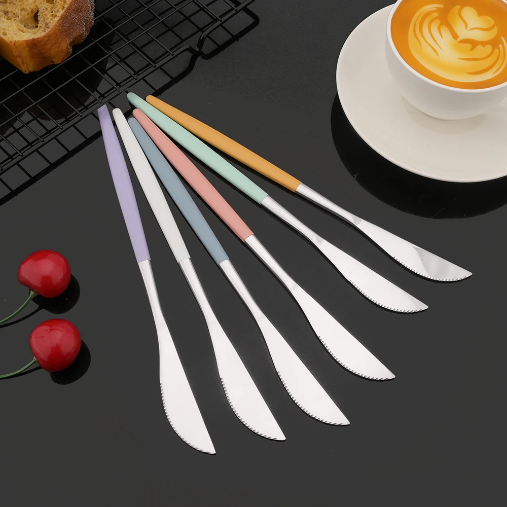 

Colorful 6Pcs/Set Stainless Steel Dinner Knife Butter Marmalade Knives Cheese Blades Beautiful Tableware Kitchen Accessories