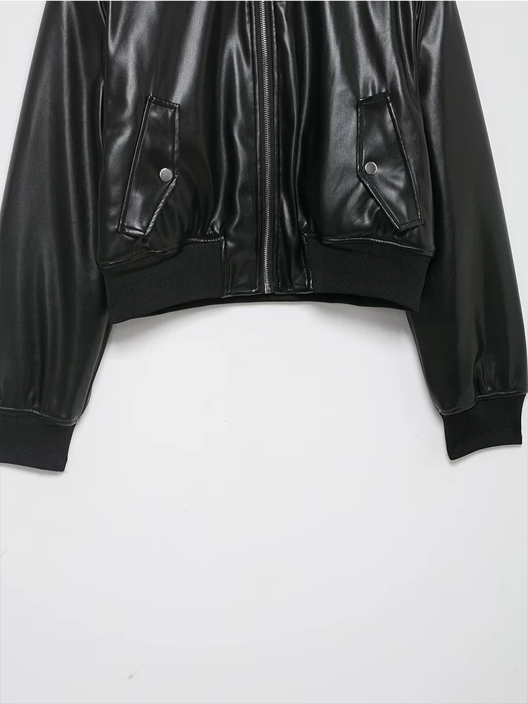 2025 Autumn Winter New Women's Fashion Short Jacket Motorcycle Faux Leather Bomber Jackets Coat Casual Long Sleeve Outerwear ﻿