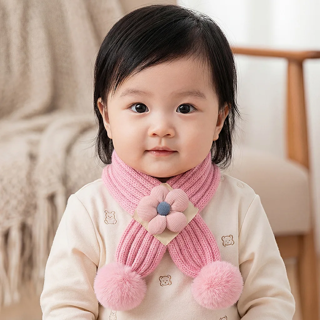 달콤한 귀여운 꽃  스카프 가을 겨울 따뜻한 모직 니트 부드러운 두꺼운 크로스..