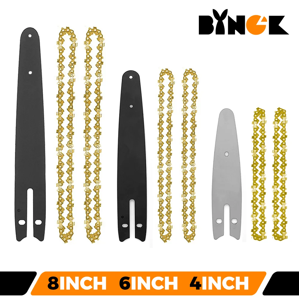 4/6/8 Inch Chain And Guide Plate Set Mini Electric Chainsaw Electric Pruning Saw Accessory Garden Tool gold sliver Replacement C environment friendly hand tool replacement accessories soldering iron tip 139mm lenght d series metal material sliver color