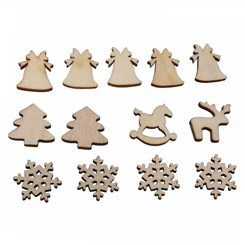 

100Pcs Christmas Wood Chips Wedding Party Wall Decoration Wooden Snowflake Elk Xmax Tree Wooden Ornaments Craft Gifts Supplies