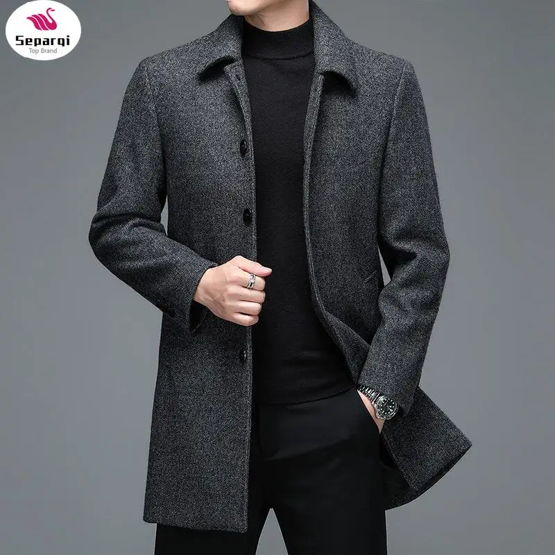 

SEPARQI Winter Autumn Man Cashmere Wool Coat With Detachable Puffer Lining Design Overcoat Sheep Elegant Wool Classic Outfits