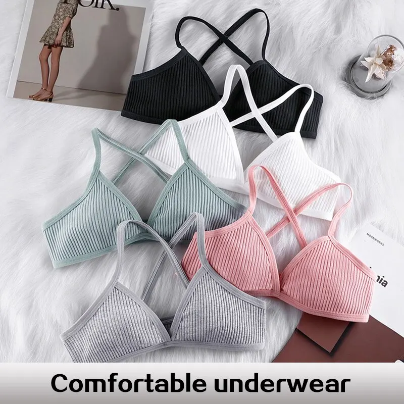 1Pc Women Thin Sport Triangular Cup Steel Rim Free Cotton Bra