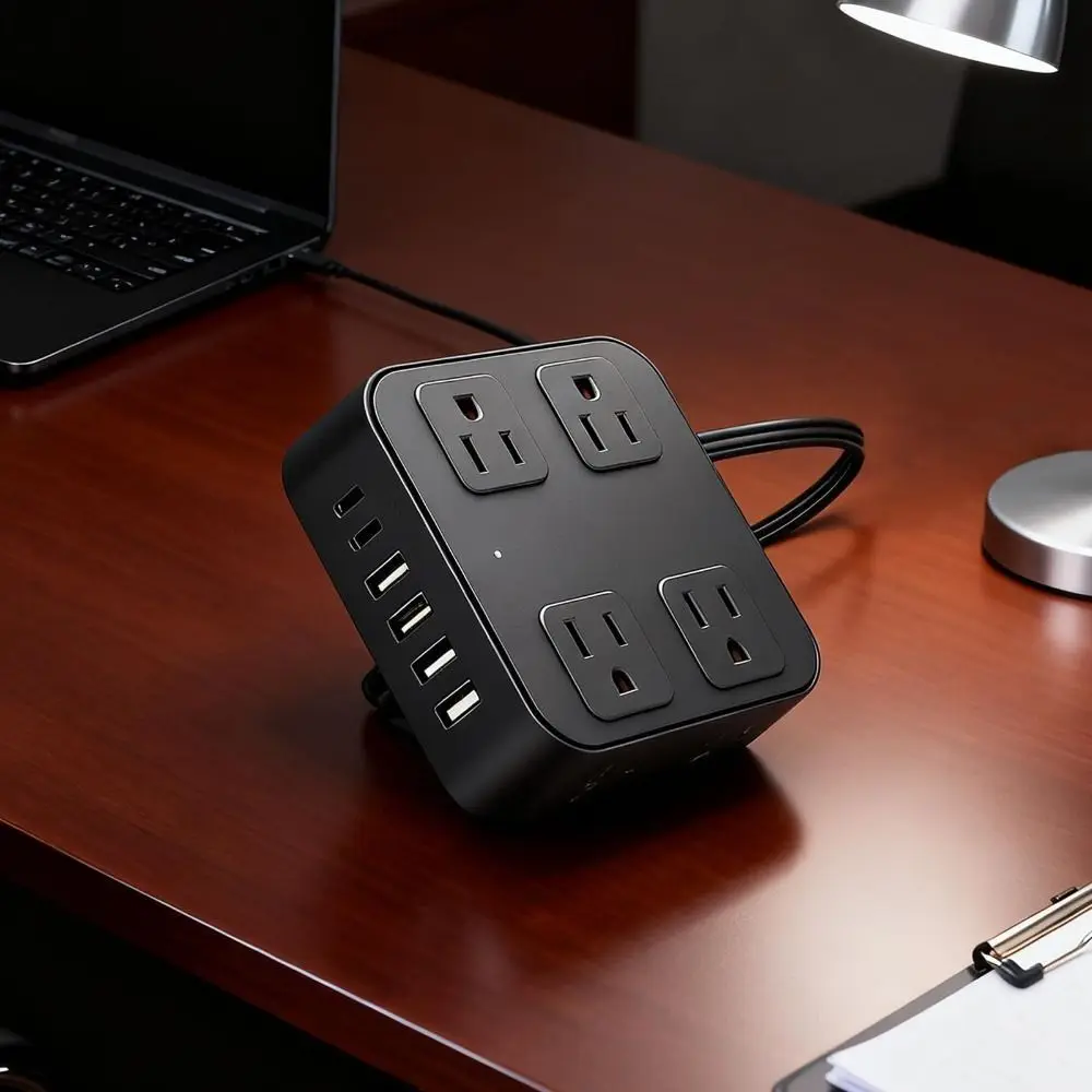 Flat Plug USB Ports Plug Strip 6 USB Ports 8 AC Outlets Supports Multiple Devices Extender US Standard Socket Strip Safe