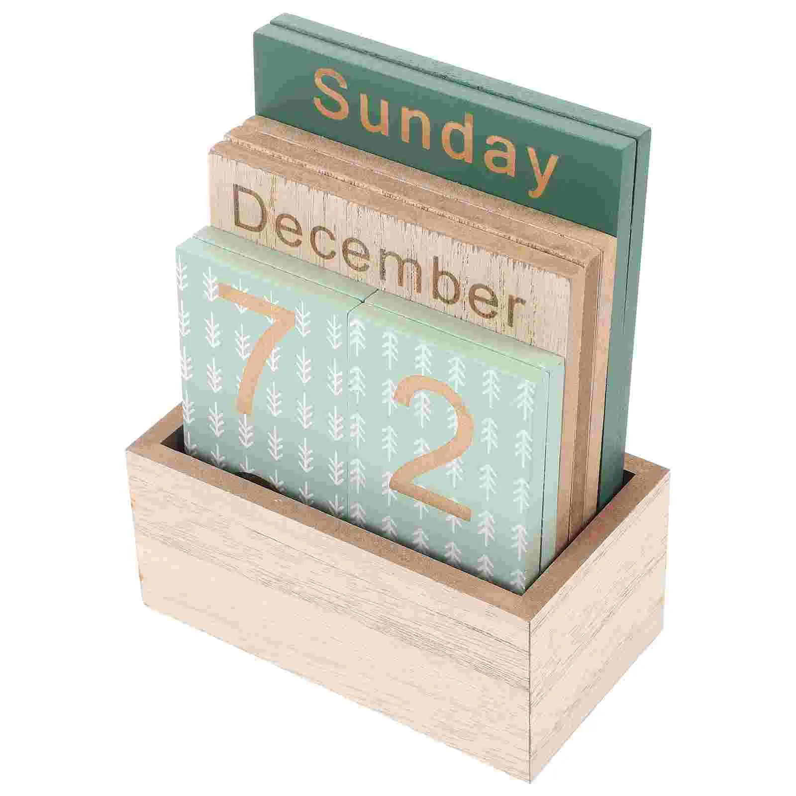 Desk Calendar Wooden Display Month Date Mini Time Planning Accessories Block Office