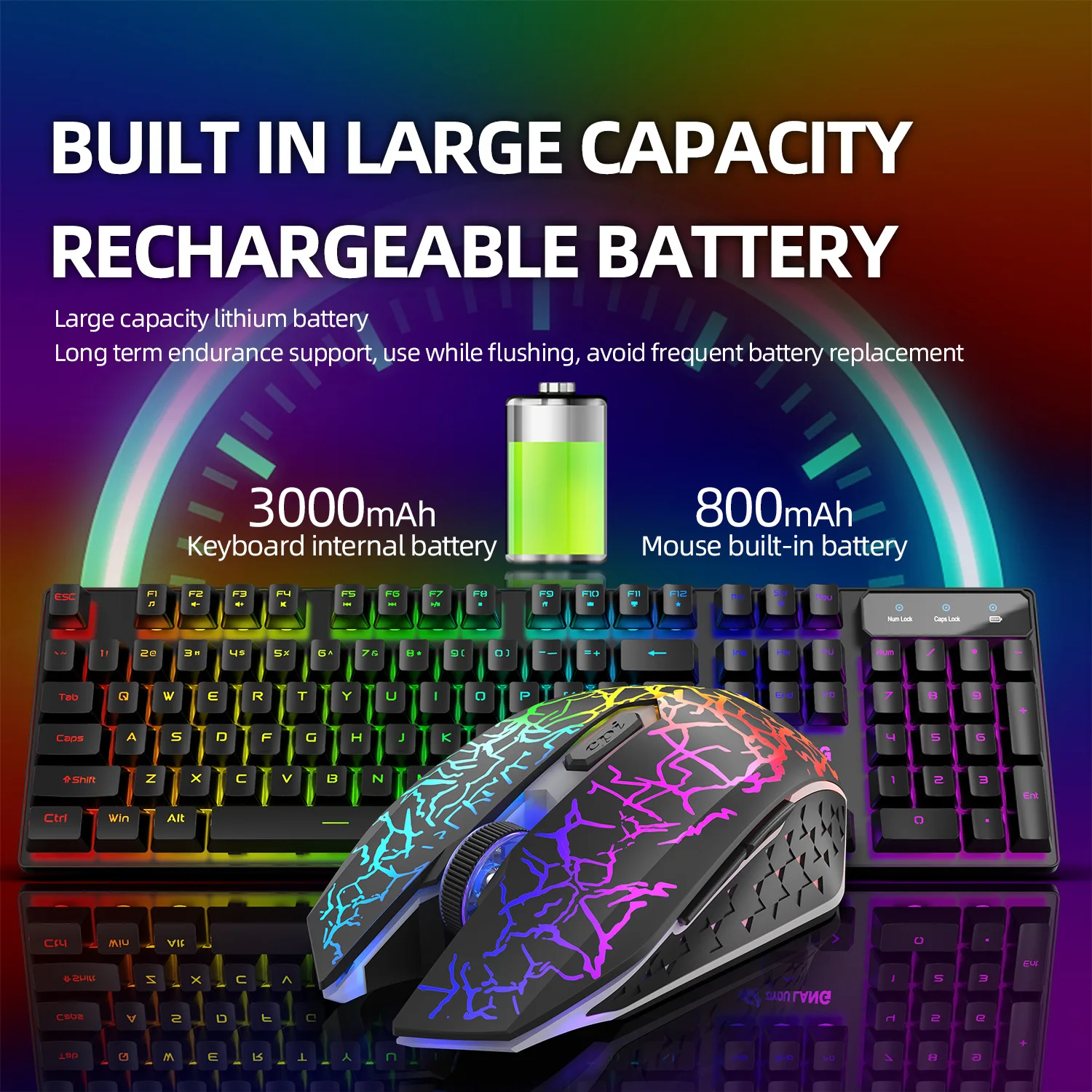 Conjunto de Teclado e Mouse sem Fio Retroiluminação Rgb Teclados Recarregáveis Combo para pc Gamer e Laptop 2.4g - Imagem 4