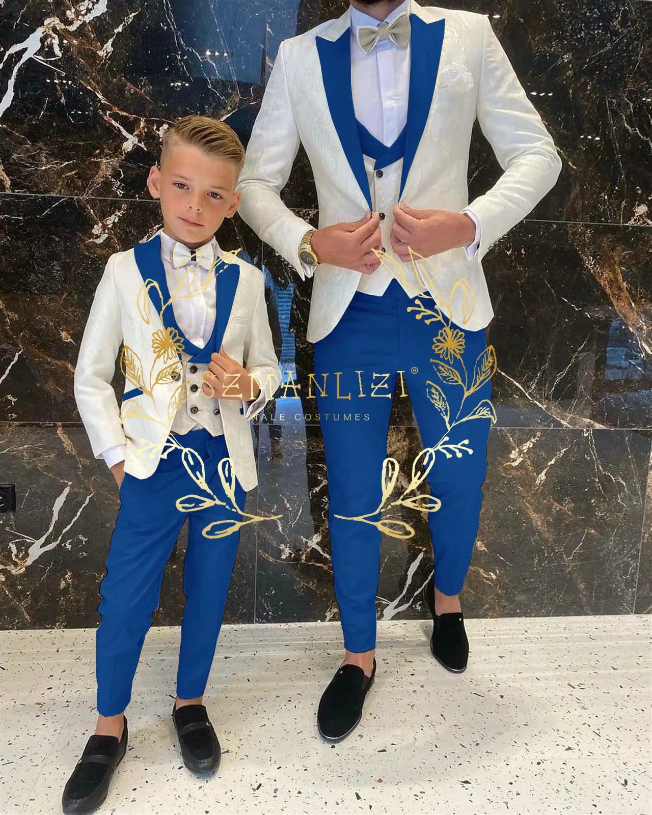 Boys Suits Costume 3 Pieces Child Ivory Jacquard Jacket Sets Flower Formal Party Wedding Tuxedo