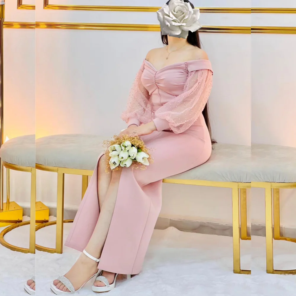Evening  Sexy Casual  Jersey Pearl Homecoming A-line Off-the-shoulder Bespoke Occasion Gown Midi Dresses