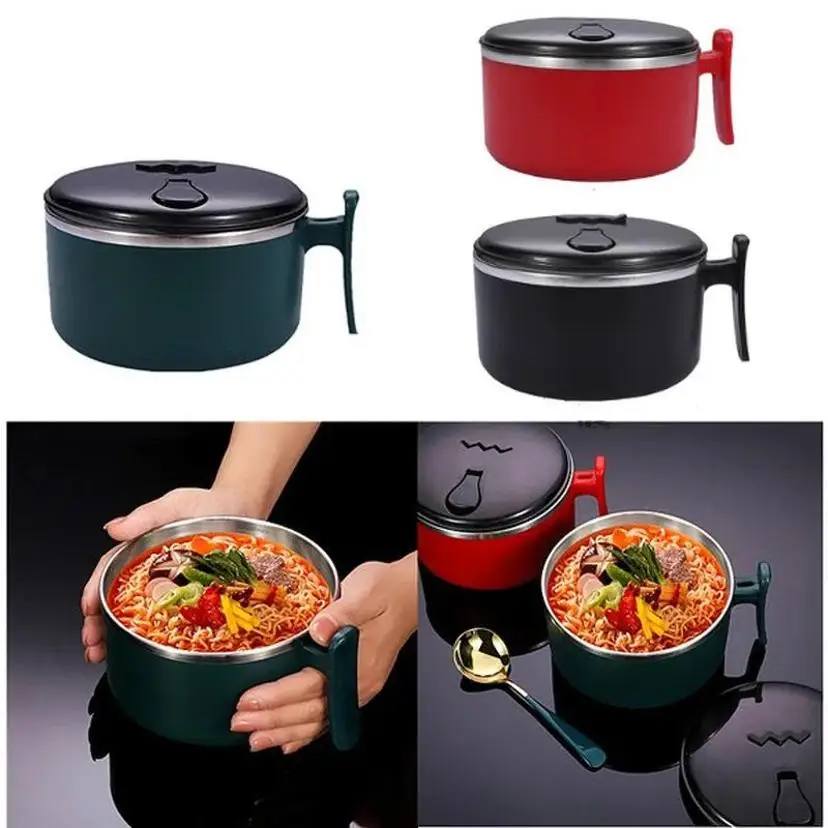 1 Pcs 304 Stainless Steel Bowl Creative Bento Box Double-layer Bag Cover Student Insulated Meal Bowl Fast Food Cup