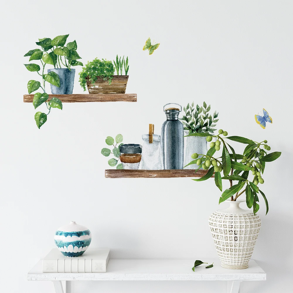 Potted Plant Art Decorations Wall Stickers for Dining Room Decor Removable Self-adhesive Door Window Tile Decal PVC Pieced Mural