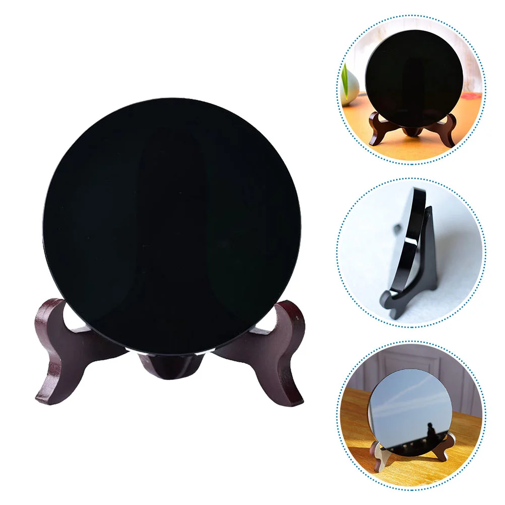 

Fomiyes Black Obsidian Stone Mirror Natural Circle Disc Round Plate Feng Shui Mirror Stand Obsidian Scrying Mirror Yoga Energy