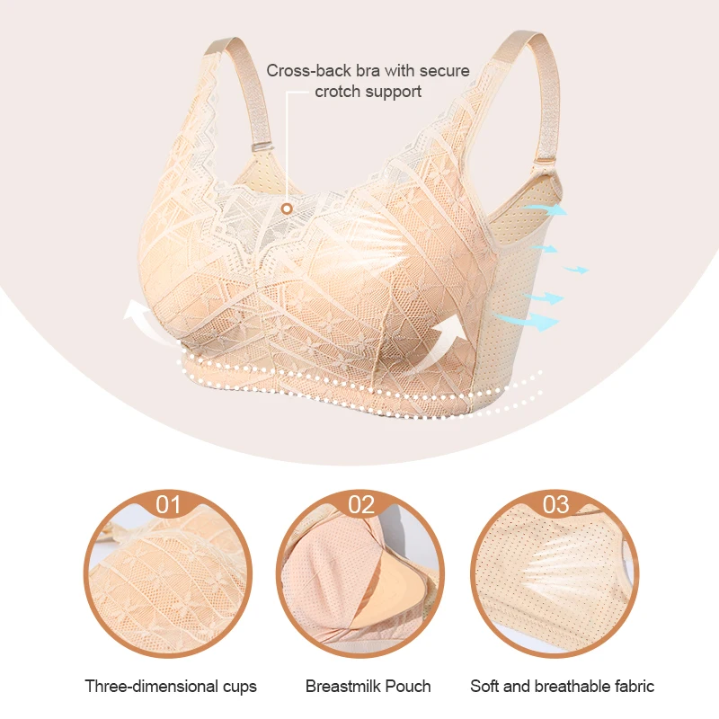 LERVANLA 2566 Strong Breathability Mastectomy Bra Women with Pocket Breast Form Pads Included Adjustable Cotton Comfort Large 3