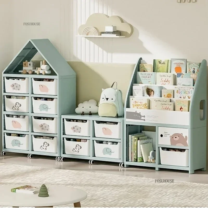 PP Plastic Books Toys Storage Cabinets Cute Children's Bookcase Floor Standing Bookshelves Home Organizer Bookshelf k