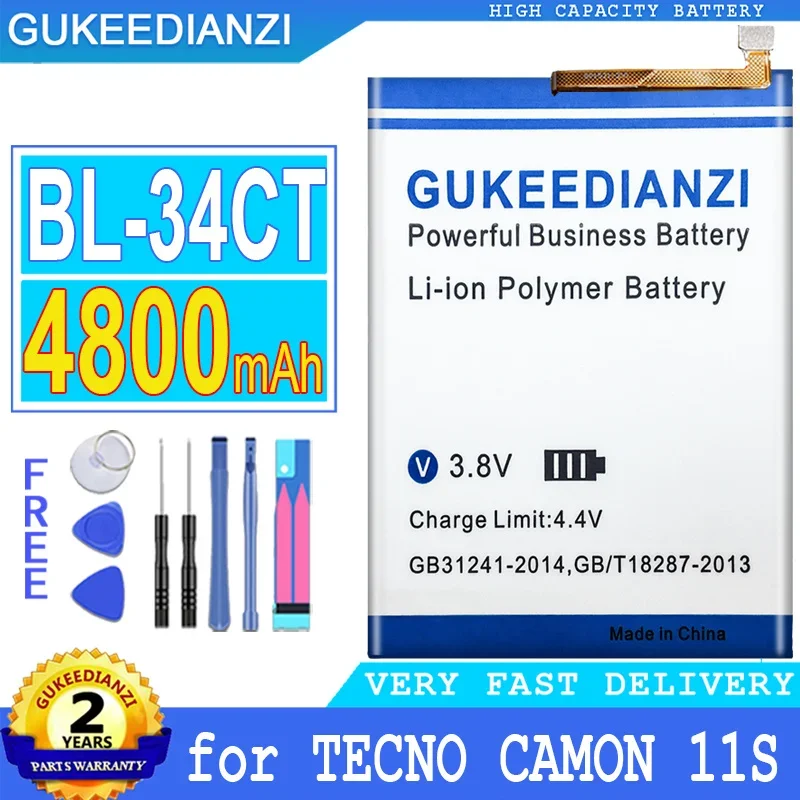 

GUKEEDIANZI Высококачественный сменный аккумулятор, BL-34CT для TECNO CAMON 11S, аккумулятор большой мощности с бесплатными инструментами, 4800 мАч