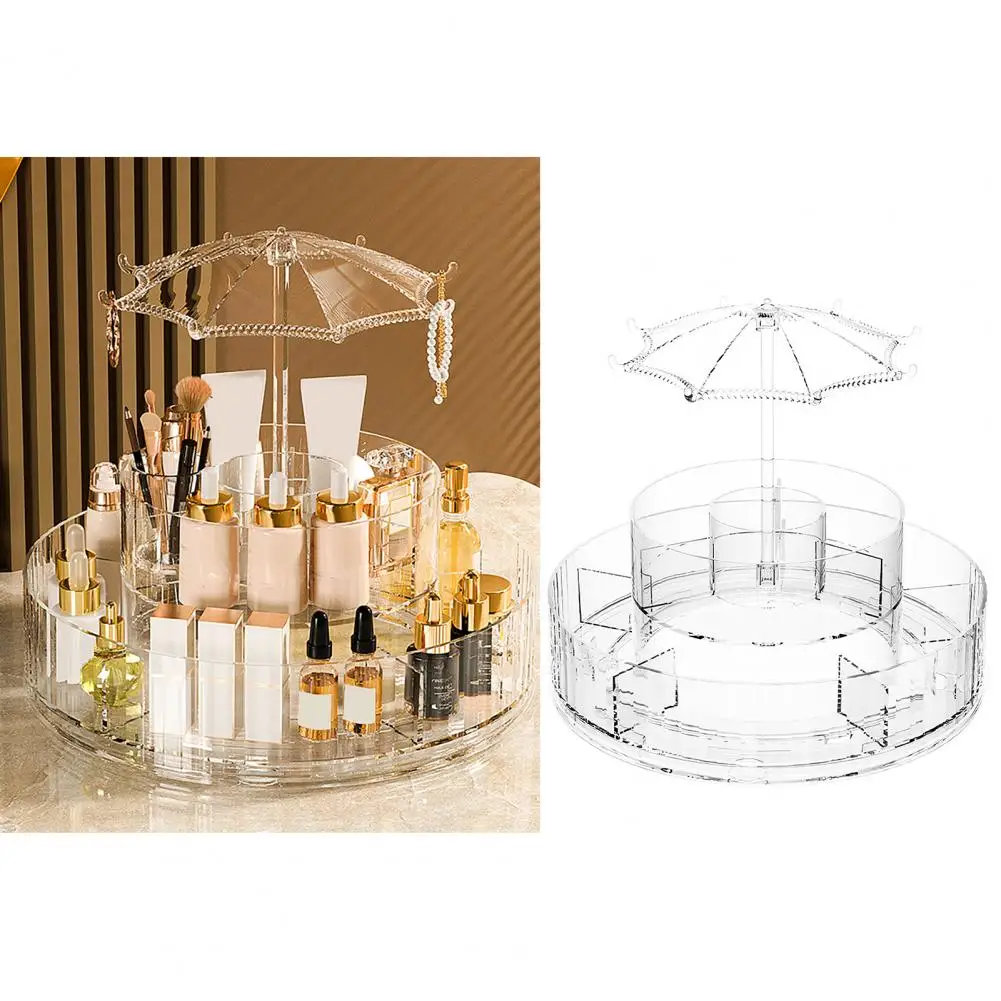 

Compact Cosmetic Storage Capacity Rotating Makeup Skincare Organizer for Vanity Dresser Countertop Storage Multi Compartments