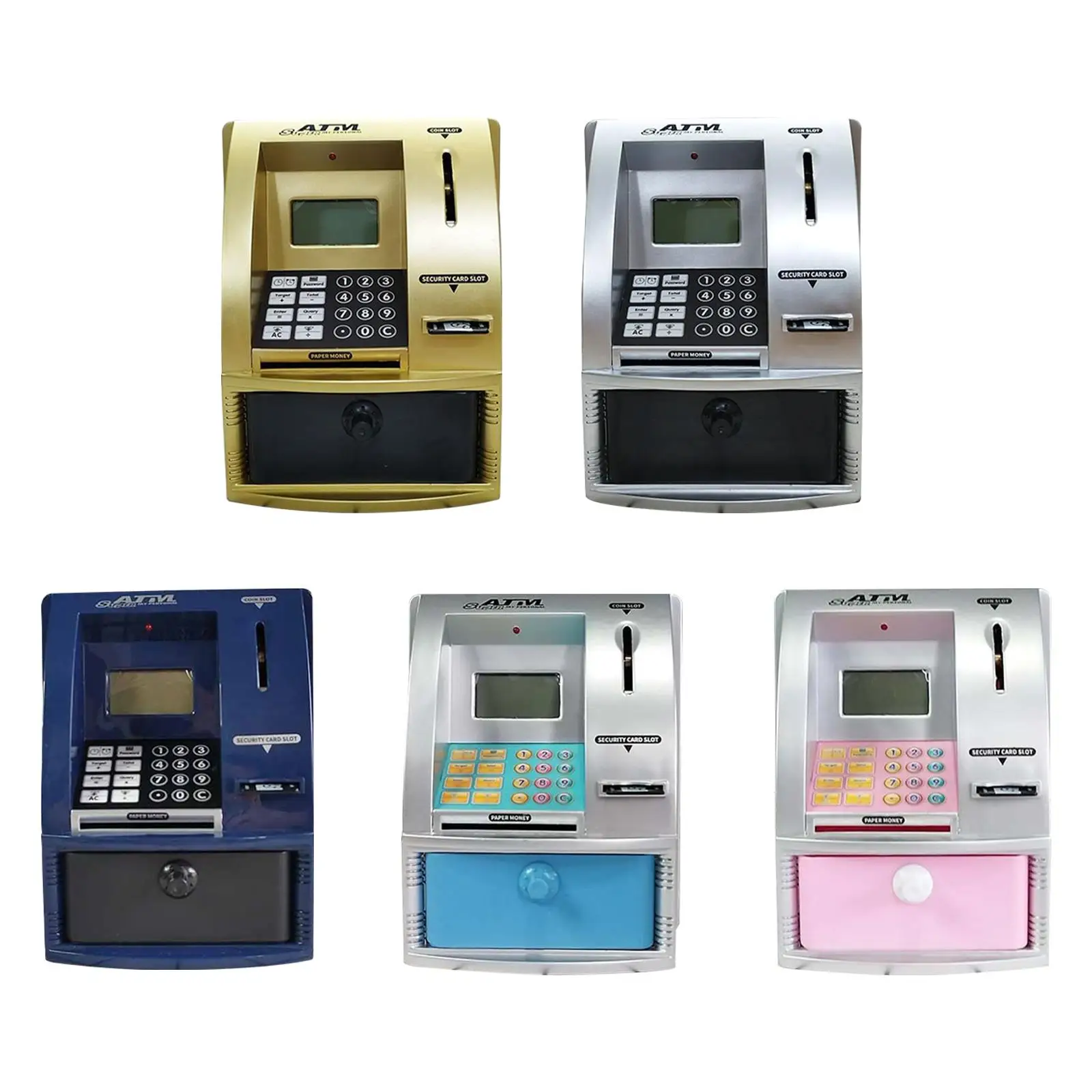 

ATM Piggy Bank for Kids with Card,password,Coin Recognition,bill Feeder,Balance Calculator Toy Money Bank for Ages 3+ Gifts