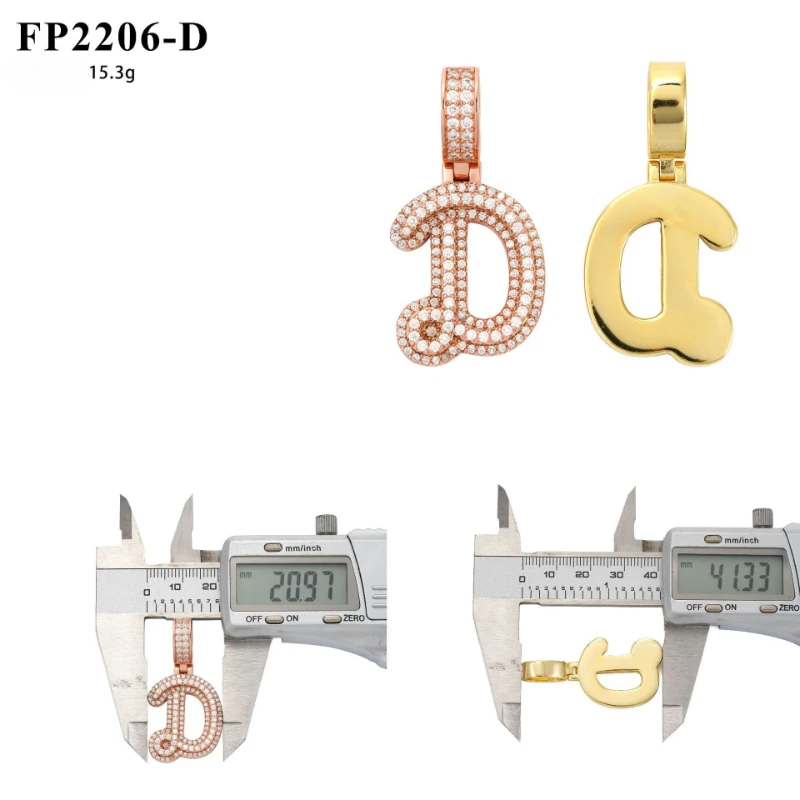 Hiphop Iced Bling Moissanite D Letter Pendant Women Men 925 Sterling Silver Real Moissanite 26 Alphabets Pendant 14K Gold Plated
