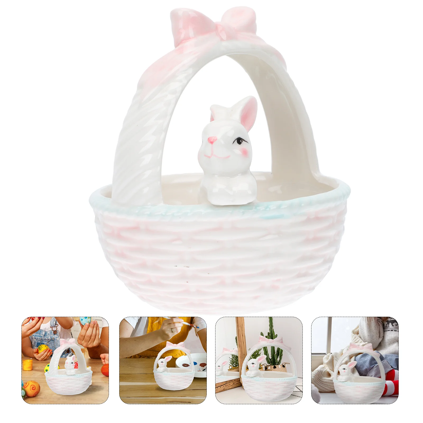 

Rabbit Basket Egg Toys Easter Landscape Ornament Adornment Ceramic Figure Decorate Bunny Ceramics Model