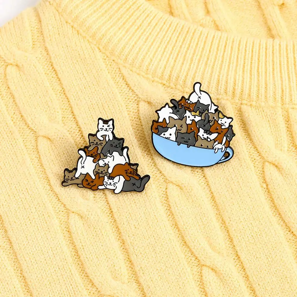 

Gift For Women Men Coffee Cup Jewelry Accessories A Cup of Cats Lapel Pin Cat Brooch Brooches Pin Lapel Brooch Enamel Pin