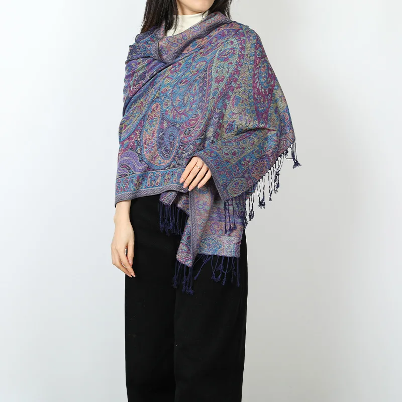 Luxury Paisley Pashmina Women Silky Jacquard Scarf Ethnic Style Fringed Scarves Soft Long Shawls and Wraps for Lady Bufandas 2