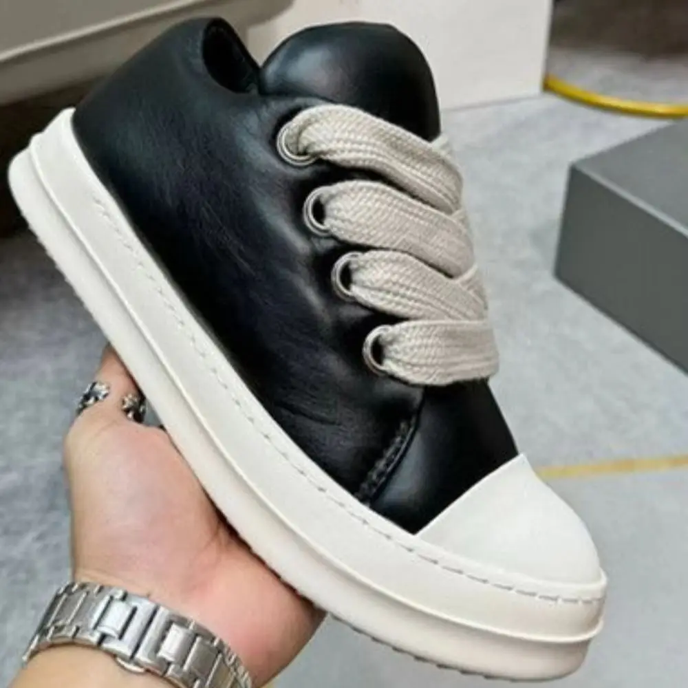 Spring Black Ro Casual Shoes Men Low Top Genuine Leather Giant Lace Up Down Jacket Luxury Designer Sneakers Owen Women Trainers 5