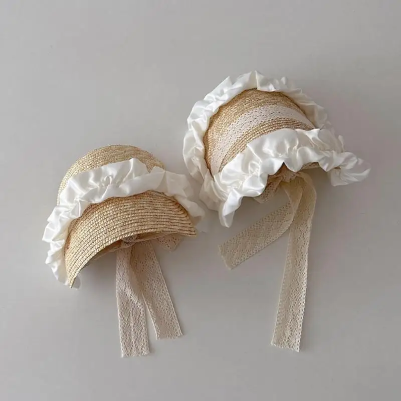 L5YA Toddler Girl Handwoven Straw Hat Baby Bonnet Sun-shade Princess 3-7Y Children Girl Vintage Headgear Photo-shoot Hat