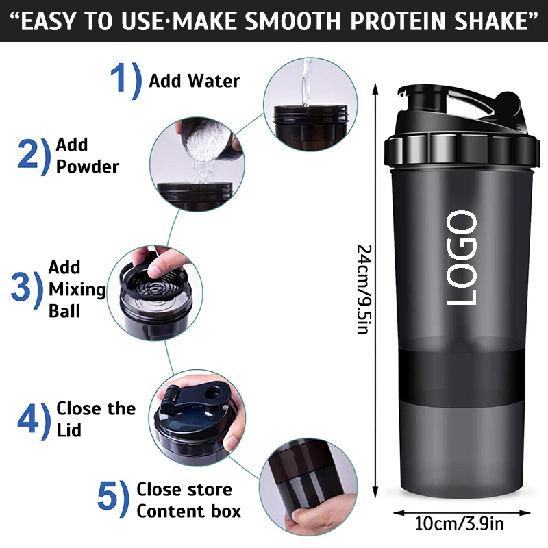 500ml Portable Protein Shaker Cup with Powder Storage Container