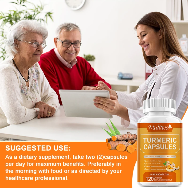 Mulittea Coenzyme Turmeric with Piperine Capusles-Enhanced Bioavailability for Joint Knee Support Helps Inflammatory Response