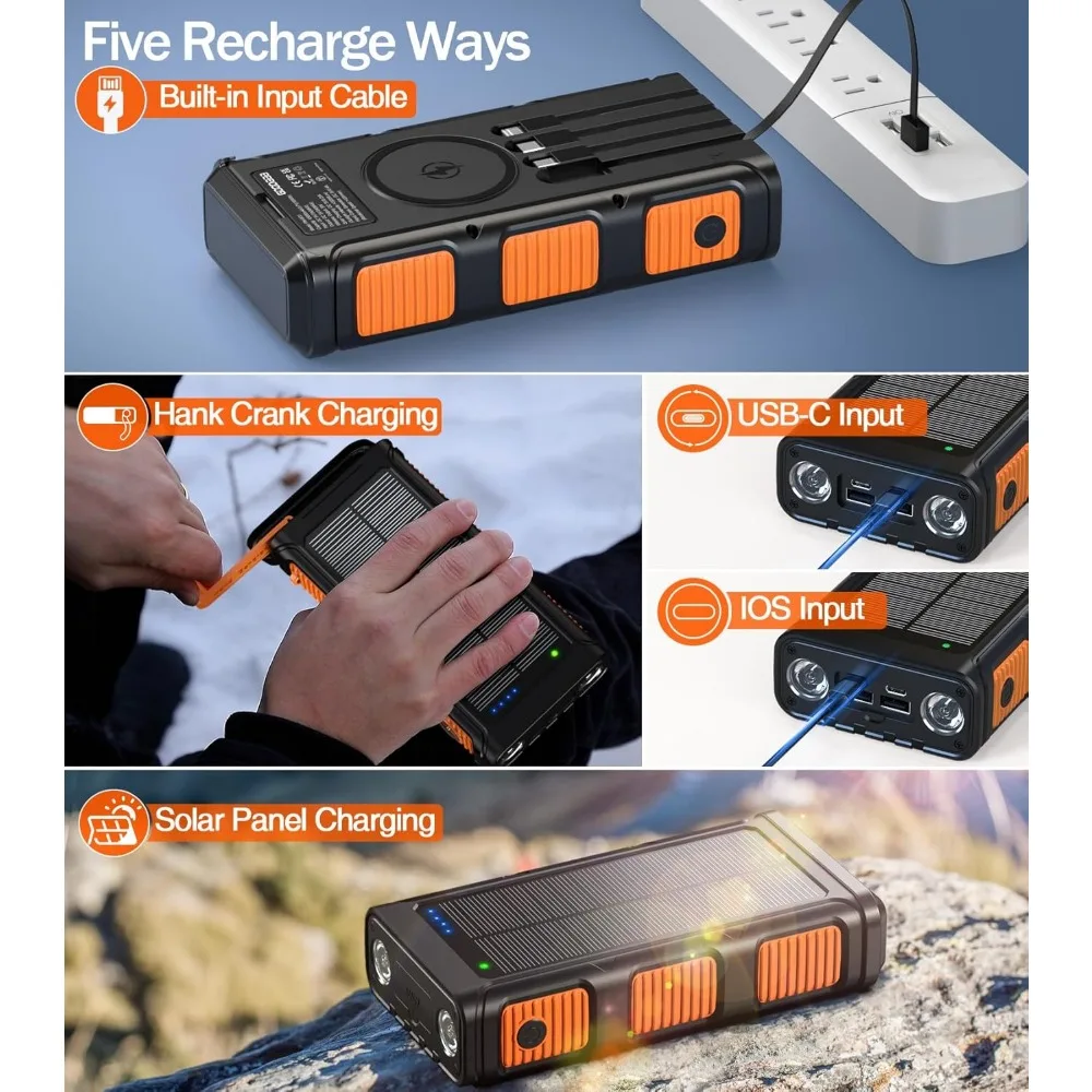 Mobile Power Bank Wireless Charger, 45800mAh, 15W Fast Charging Mobile Power Bank, 7 Outputs and 4 Inputs,Solar Portable Charger 5