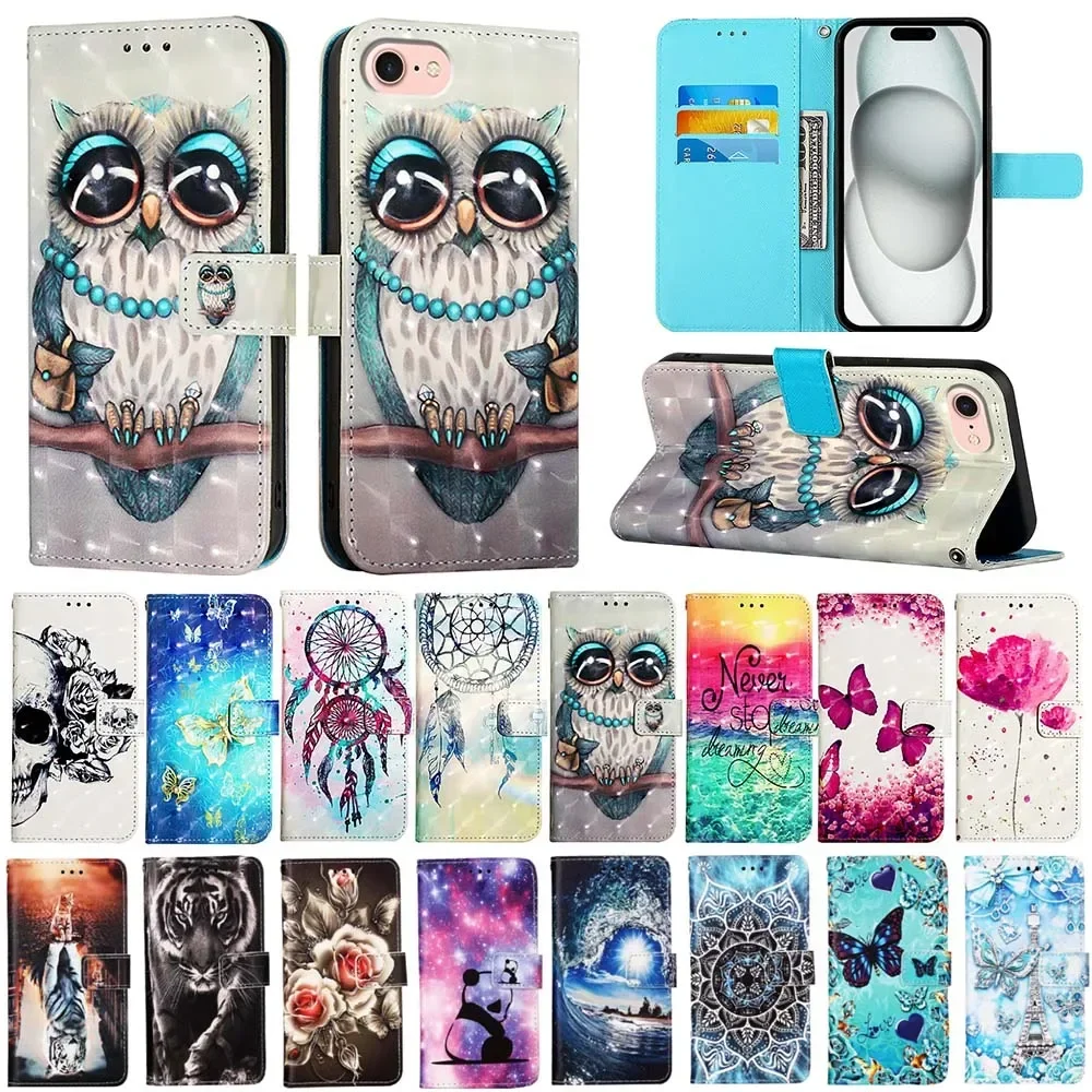 Chic Flip Leather Wallet Case - Cute Printed Design, Full Protection