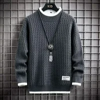 Loose round Neck Knitted Sweater for Men Autumn Winter Solid Color Warm Base Layer Crew Neck Pullover Casual Knitwear