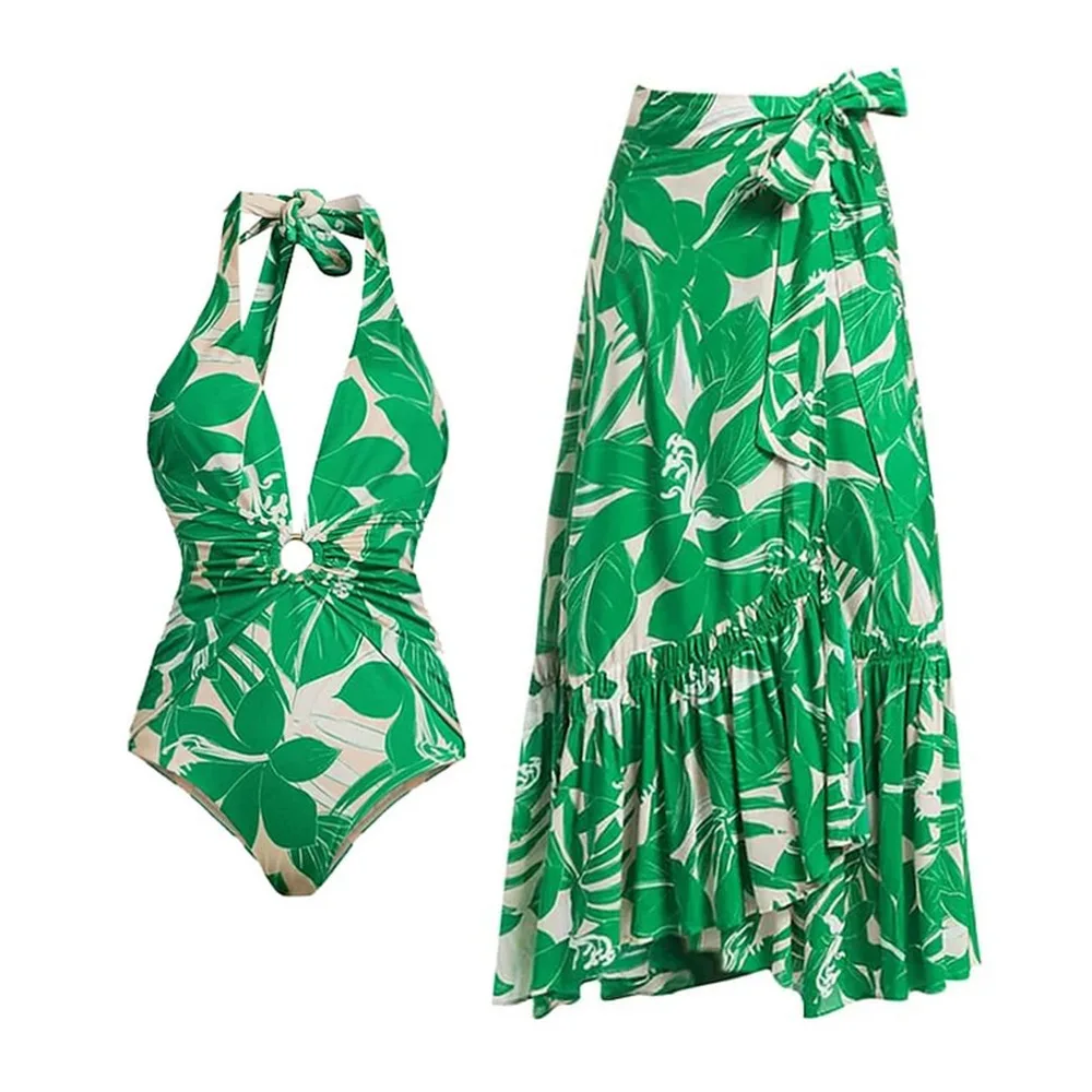 

Women's Tight and Slimming Retro Swimwear Set, Chiffon Long Skirt, Foreign Trade, One Piece Swimwear, New, 2024
