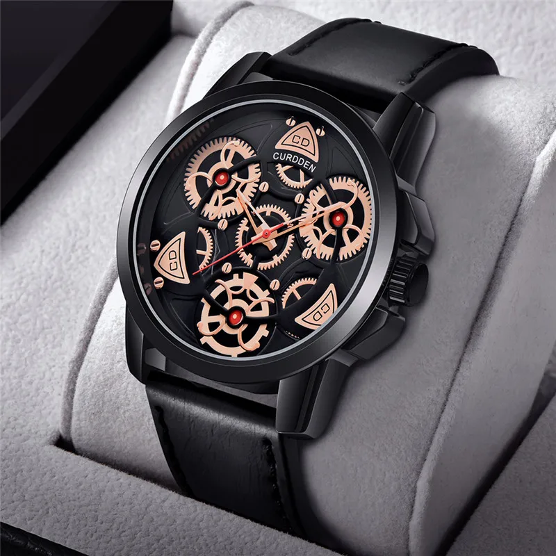 Unique CURDDEN Brand Watches For Men Students Fashion Casual Leather Band Cool Sports Quartz Watch Black Relogio Masculino 2025