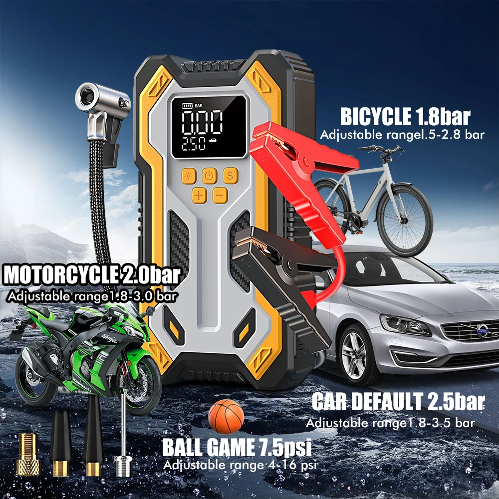 Jump Starter with Air Compressor 5000A Portable Car Battery Booster (9.0 Gas/6.5L Diesel) with 160PSI Auto-Shutoff Tire Inflator