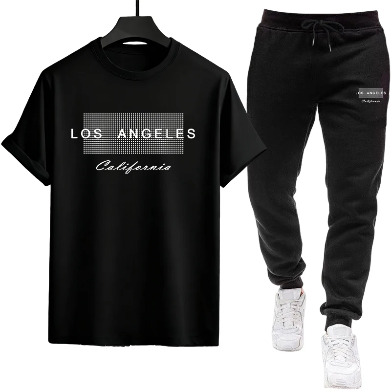 Camiseta de manga corta versátil de una sola pieza para uso diario de verano y pantalones deportivos, chándal para hombre, calidad informal, deportes para correr al aire libre