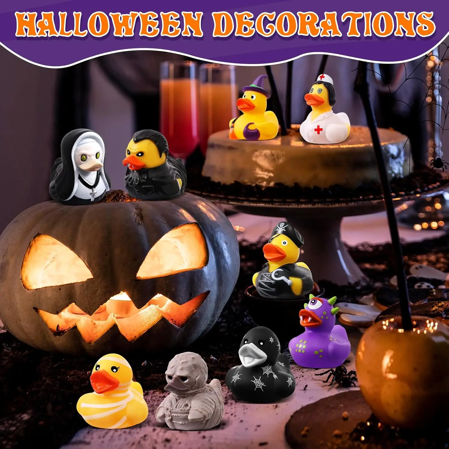 4PC Halloween Rubber Ducks, 2 Inch Halloween Themed Rubber Ducks Rubber Duck Funny Duck Toys for Halloween Party Decoration 5