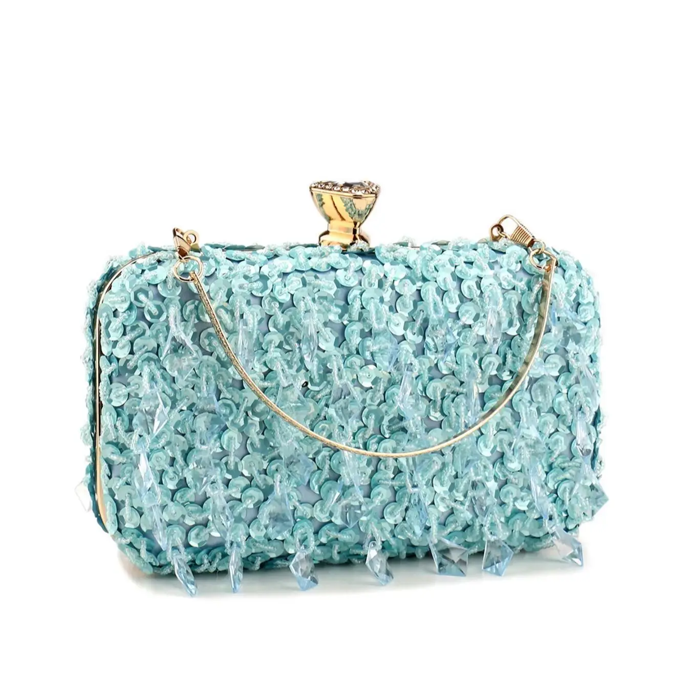 Sky Blue Embroidery Clutch Evening Bag with Acrylic Beading