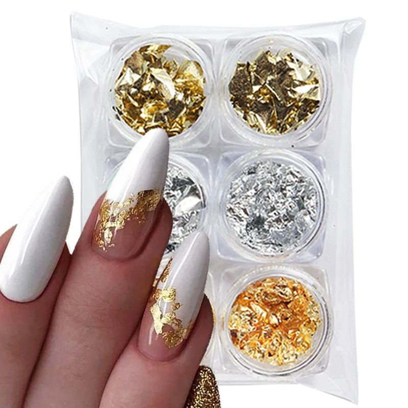 Cheap 6 Grids/box Gold Silver Nail Foils Glitter Silk Stripes Lines  Aluminum Foil Flakes Nail Decoration