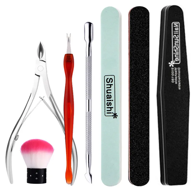 Stainless Steel Basic Nail Care Tool With Dead Skin Pusher Cuticle Forceps Scissors Polishing Sand Rubbing Manicure Kit