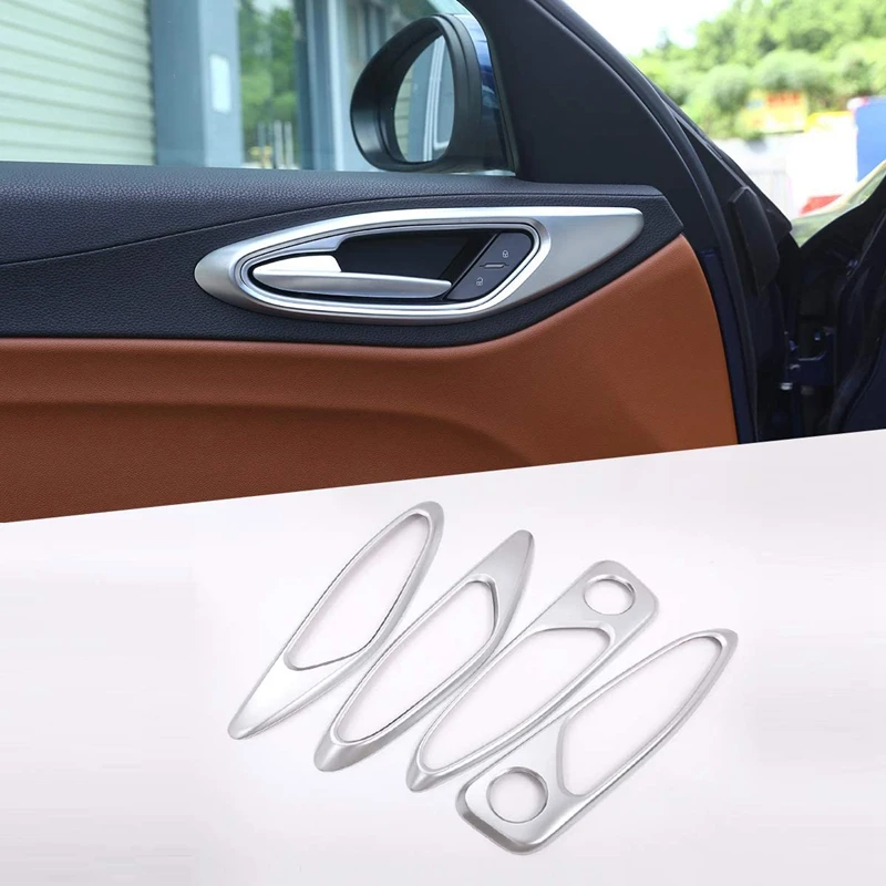 

NEW-ABS Chrome Car Interior Door Handle Cover Trim Frame Sticker for Alfa Romeo Giulia 2017-2020 Auto Accessories