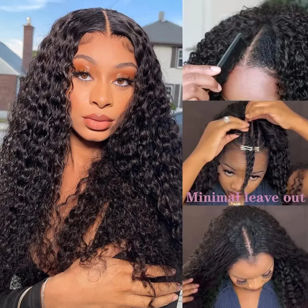 Upgraded V Part Wig Kinky Curly Wig Brazilian 32inch Natural Color Deep Wave Human Remy Hair For Women 4